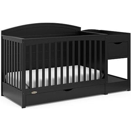 STORK CRAFT Graco Bellwood 5-in-1 Convertible Crib & Changer with Drawer (Black) - GREENGUARD Gold Certified, Full-Size Storage Drawer, Converts to Toddler Bed and Full-Size Bed