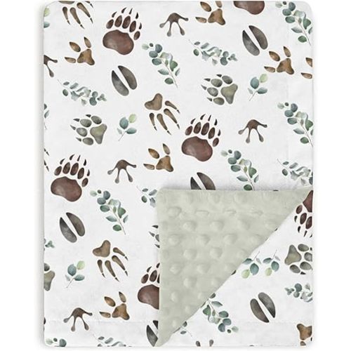 Baby Blankets for Girls Boys 30" x 40", Soft Double Layer Minky Blanket Dotted Fleece Back, Nursery Bed Receiving Quilt Newborn Infant Toddler Shower Gift Wild Animal Footprints Tracks Theme