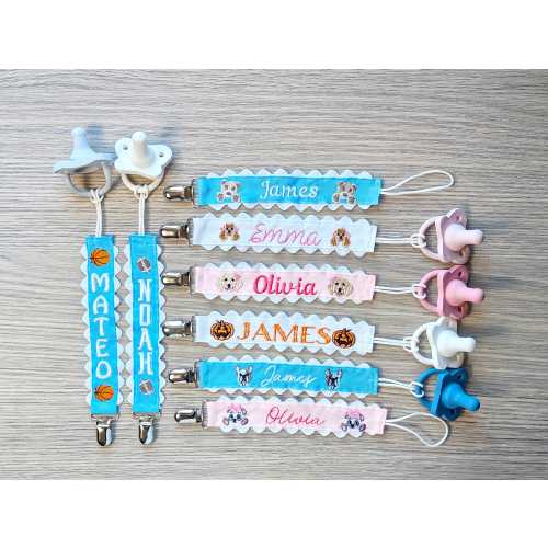 Custom Pacifier Clip - Baby Pacifier Holder, Personalized Embroidered Newborn Gift For Baby Girl & Baby Boy, Name Monogram Baby Shower Gifts