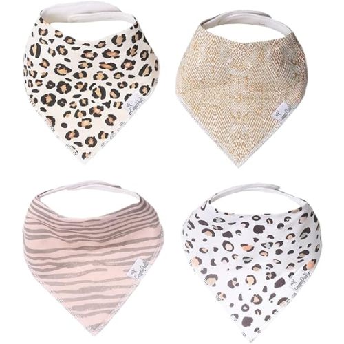 Copper Pearl 4 Pack Soft Cotton Baby Bibs for Drooling and Teething, Absorbent Drool Bibs for Baby Girl and Boy, Adjustable to Fit Newborns to Toddlers, Tons of Styles (Zara)