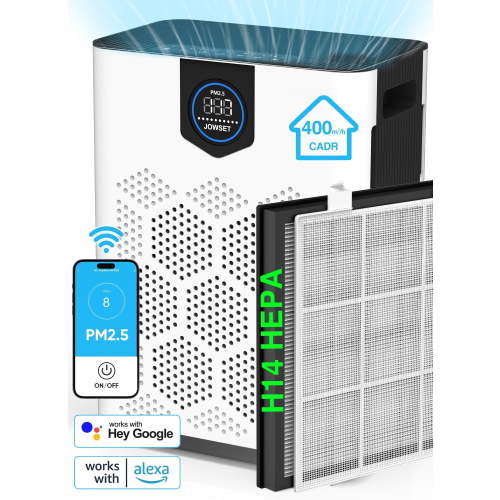 JOWSET HEPA 14 WiFi Air Purifiers with washable filters, CADR400m³/h Covers 2215 Sq.ft, Air Purifiers for Allergies and asthma,Pet Dander, Wildfire Smoke, Dust,&Odors