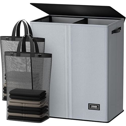 Double Laundry Hamper with Lid and Handle