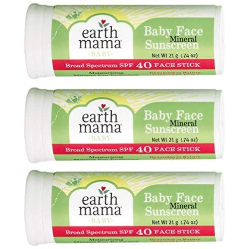 Baby Face Mineral Sunscreen Face Stick SPF 40 by Earth Mama | Reef Safe, Non-Nano Zinc, Contains Organic Shea Butter & Calendula, 0.74-Ounce (3-Pack)