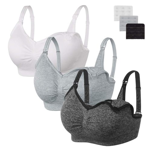 Angelhood Womens Seamless Sleep Nursing Bra,Breastfeeding Maternity Bra with Remove Bra Pads Extenders Pack of 3