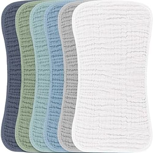 Konssy Muslin Baby Burp Cloths Sets for Unisex- 6 Pack Large 100% Cotton Burping Clothes for Newborn, Baby Girls and Boys