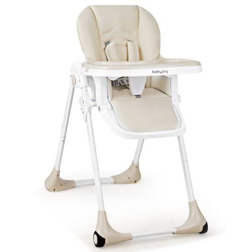 Infans Baby High Chair, Foldable Highchair for Babies and Toddlers, Adjustable Heights, Recline Backrest & Footrest, Portable with Wheels