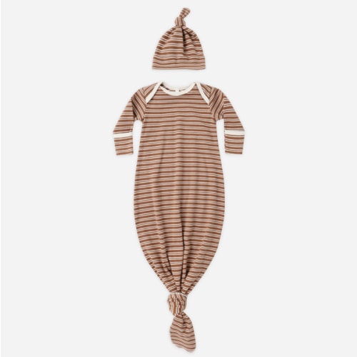 Knotted Baby Gown + Hat Set || Cedar Micro Stripe – Quincy Mae