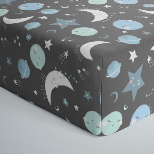 Blue To the Moon & Back Fitted Crib Sheet