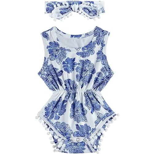 Amazon.com: UNICOMIDEA Baby Girls Onesie Rompers Newborn Sleeveless One-Pieces Jumpsuits Pom Pom Onesie with Headband 0-24 Months: Clothing, Shoes & Jewelry