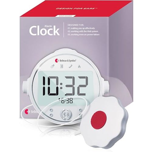 Bellman & Symfon Alarm Clock Receiver & Bed Shaker –Part of the VISIT Smart Home Alarm Signaling Devices, for Hard of Hearing, Deaf People, Seniors –Alerts with Flashing Light, Strong Vibration, Sound