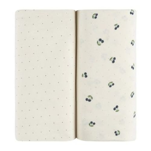 Aurora Fitted Bassinet Sheet Set - 2 pk - 100% Jersey Knit Cotton - Blue Cherry Printed