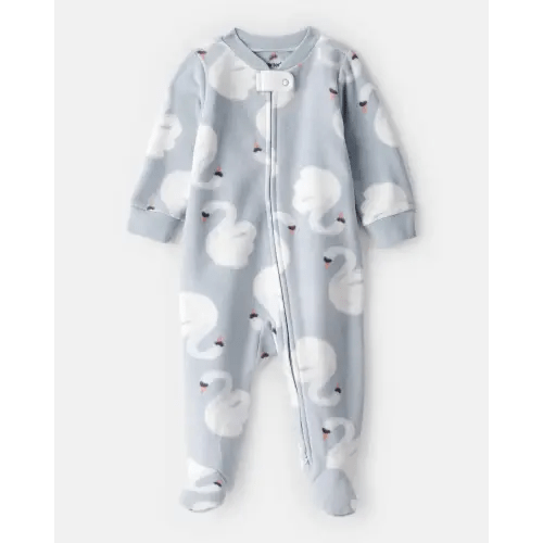 Baby Girl Swan Print Fleece Long-Sleeve Loose Fit Sleep & Play Pajamas - Blue | Carter's