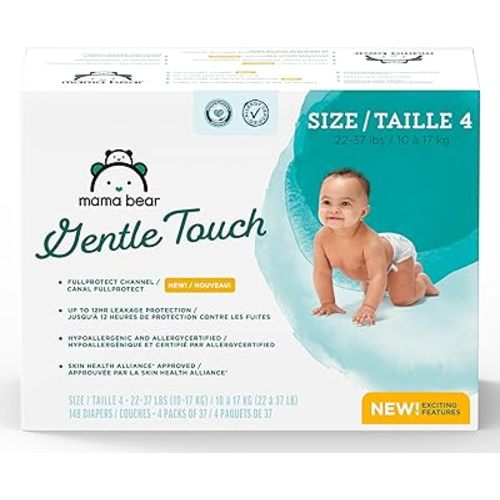 Amazon Brand - Mama Bear Gentle Touch Diapers, Size 4, 148 Count (4 packs of 37)