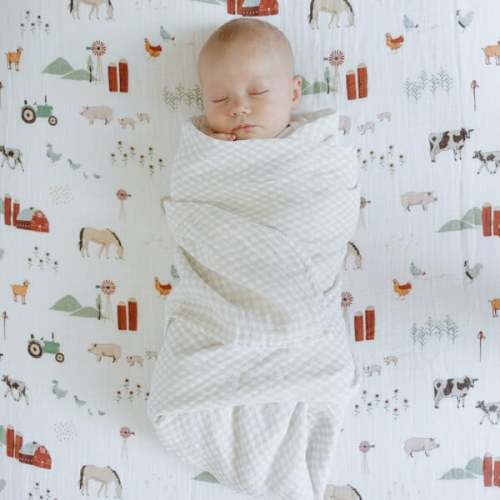 Cotton Muslin Crib Sheet, Farmyard - Little Unicorn | Maisonette