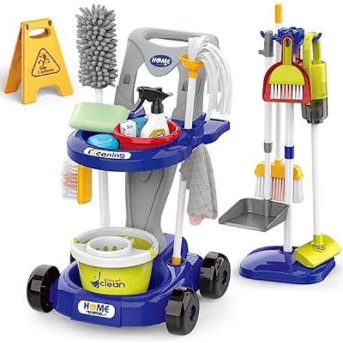 Toddler Cleaning Set,Kids Cleaning Toy Set,New 29-Piece Detachable Kids Cleaning Set for Toddlers - Pretend Play Educational Cleaning Carts (Blue)