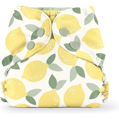 Esembly Cloth Diaper Cover - Reusable Swim Diaper, Waterproof, Breathable - Adjustable Outer Layer Over Absorbent Inner for Blowout Protection - Lemons, Size 1 (7-17lbs)