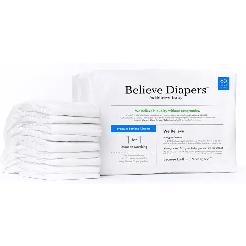 Believe Baby Bamboo Baby Diapers Size 1, 8-14 lbs - 60 Ct