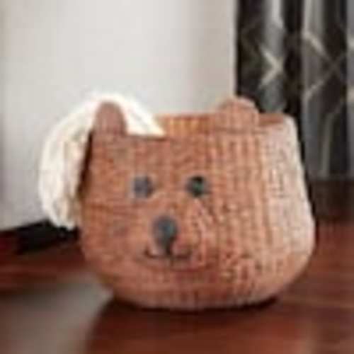 Brown Teddy Bear Water Hyacinth Woven Decorative Basket