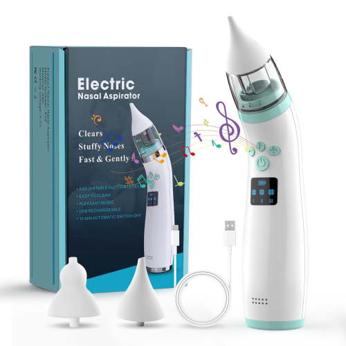 PERRYHOME Nasal Aspirator for Baby, Baby Nose Sucker with Soft Silicone Tips, Three Levels of Adjustable Suction, Electric Nose Suction for Baby, Built-in Music Soothing(Green)