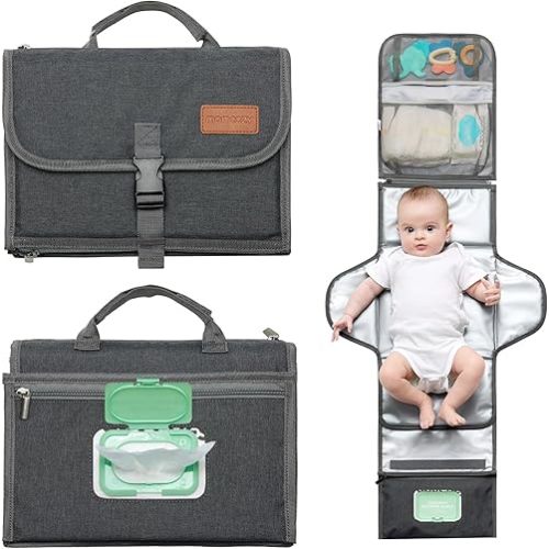 Momcozy Portable Diaper Changing Pad, Large Diaper Changing Pad, Fit for 0-12 Months Baby, Baby Waterproof Foldable Changing Mat with Oversized Pillow, Travel Baby Changing Pad with Wipes Pocket