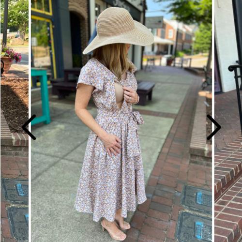 Belted Nursing Midi with Pockets- Beige Floral