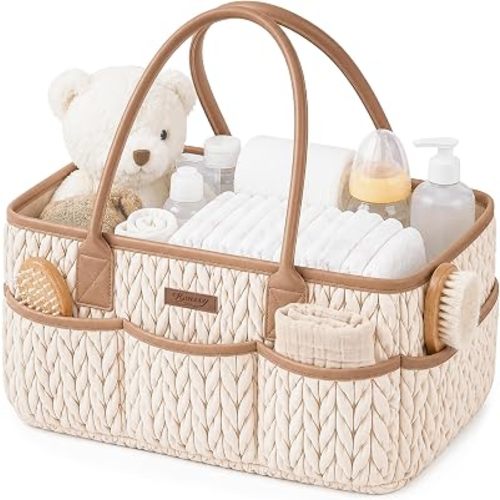 Konssy Baby Diaper Caddy Organizer, Braided Quilted Design with PU Handles