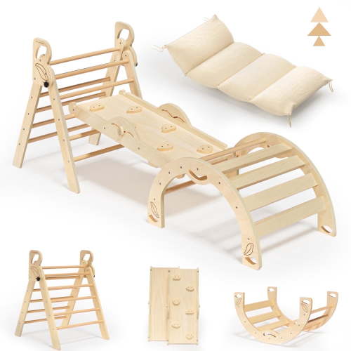 BlueWood Triangle Climbing Set Indoor Playground Wood Arch Climber for Kids 4-Piece