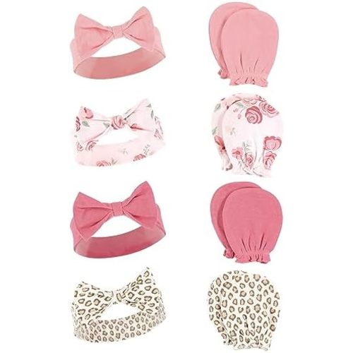 Hudson Baby Baby Girls' Cotton Headband and Scratch Mitten Set