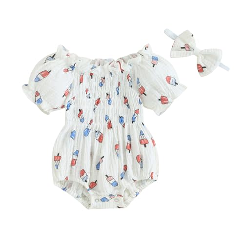 mlpeerw Baby Girl 4th Of July Outfit Bubble Short Sleeve Fourth Of July Romper Newborn Independence Day Summer Clothes