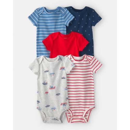 Carters Baby Boy Cotton Multipack Bodysuits (5 pack) - Size NB, Red/White/Blue