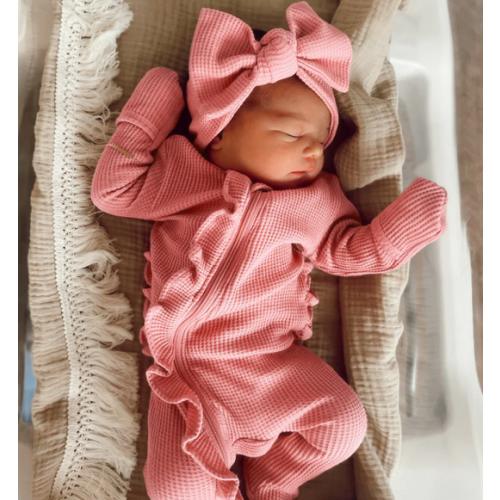 Organic Waffle Ruffle Zip Footie, Pink – SpearmintLOVE