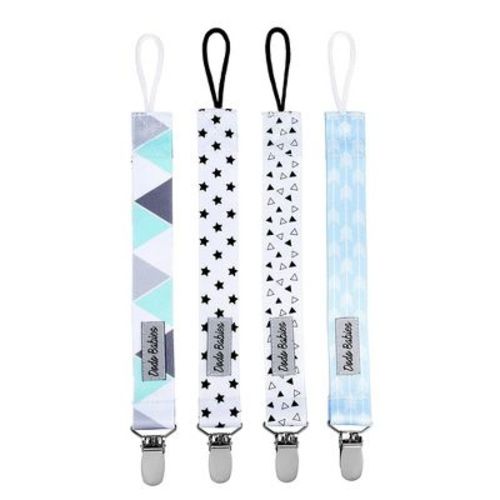Dodo Babies Pacifier Clip Set - Four Clips Plus Binky Case - Universal Holder Fits Most Paci Brands, Teether Toys and Car Seats