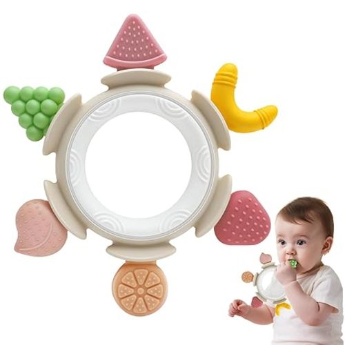 Baby Teething Toys for Babies 3-12 Months, Silicone Teething Rings for Babies, Infant Teether for Sore Gum Relief, Sensory Chew Toy Baby Teether, Baby Essentials Gift for Newborn Boys Girls, Pink
