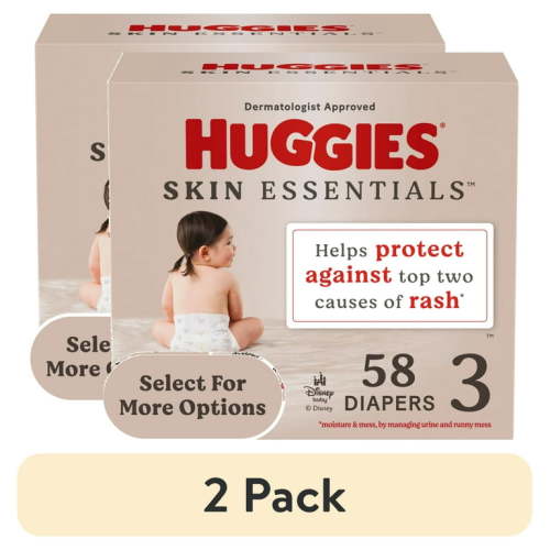 (2 pack) Huggies Skin Essentials Baby Diapers for Sensitive Skin, Size 3 (16-28 lbs), 58 Ct (Select for More)