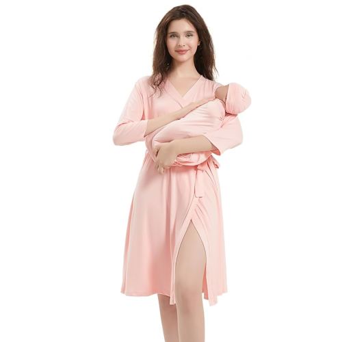 Galabloomer Maternity Robe and Baby Receiving Blanket, Matching Mommy Labor Delivery Robe and Swaddle Set Leaf