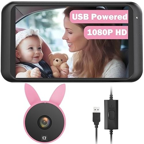 Babyvue USB Baby Car Camera: HD 1080P Easy Installation Carseat Rear Facing Infant Monitor with Clear Night Vision for New Parents Kids, 360 Degree Rotating Backseat Camera