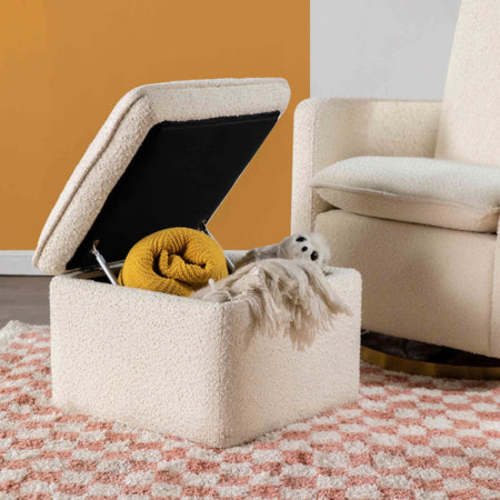 Cali Storage Ottoman - Ivory Boucle