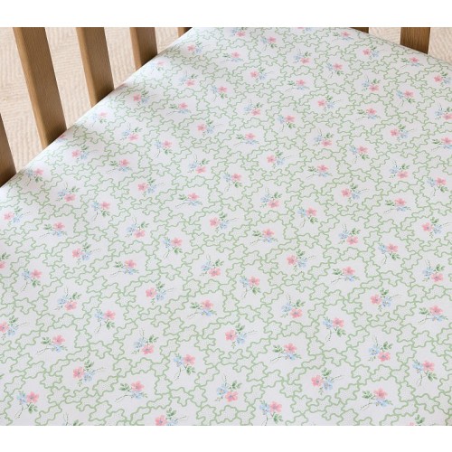Hill House Home Clematis Scallop Floral Organic Crib Fitted Sheet