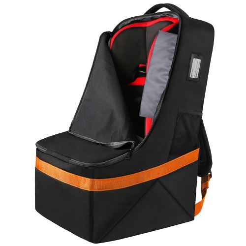 YOREPEK Car Seat Travel Bag, Padded Car Seats Backpack for Air Travel, Heavy Duty Gate Check Carseat Travel Bag for Airplane, Airport Gate Check Bag (Orange)