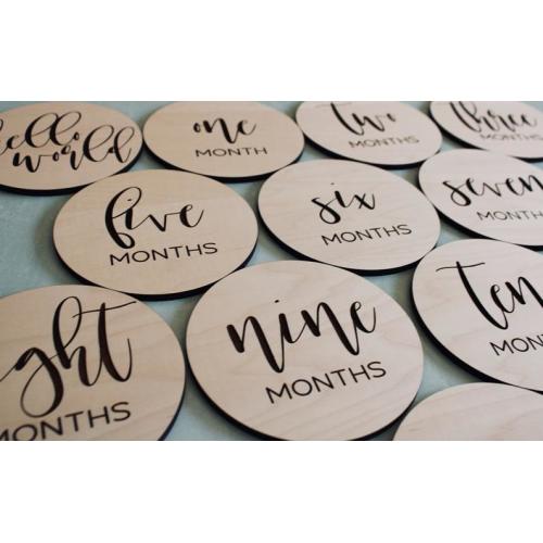 16 Wooden Monthly Milestone Circles, 1-3 Weeks AND 1-12 Months, Circles for Baby Monthly Photographs, Baby Markers, Gifts, FREE SHIPPING