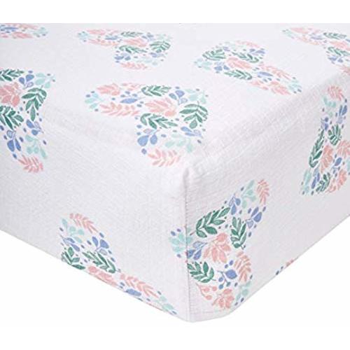 aden + anais Essentials Classic Crib Sheet, 100% Cotton Muslin, Super Soft, Breathable, Tailored Snug Fit, Briar Rose - Floral Heart
