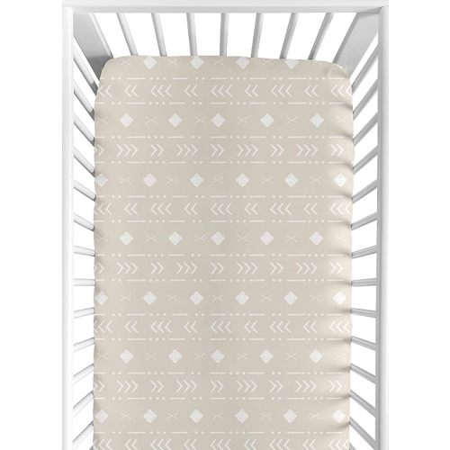 Sweet Jojo Designs Boho Aztec Geometric Boy or Girl Fitted Crib Sheet Baby or Toddler Bed Nursery - Gender Neutral Beige Taupe Tan and White Bohemian Southwest Tribal for Llama Collection