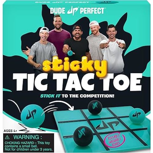 Dude Perfect Sticky Tic Tac Toe, Kids Tabletop Activity, for Family Game Night, for Gift and Parties, 2 Players, Ages 4+
