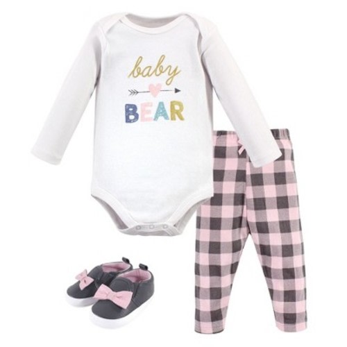 Hudson Baby Infant Girl Cotton Bodysuit, Pant and Shoe 3pc Set, Girl Baby Bear, Size: 0-3 months
