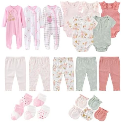 Baby Girls Boys Layette Gift Set 23 Piece New Born Bodysuits 100% Cotton Clothes Unisex Outfit