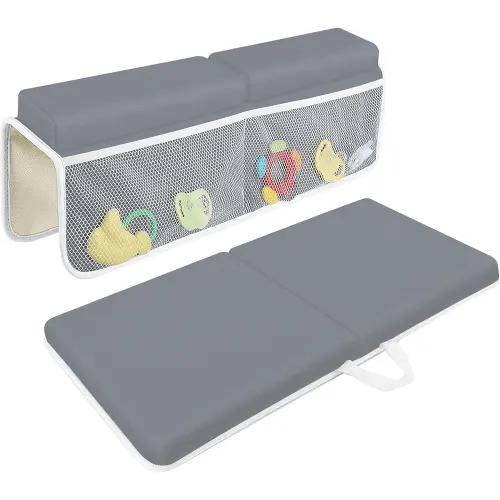 JJGoo Bath Kneeler with Elbow Rest Pad Set, 1.5 inch Kneeling Pad Mat for Bathtub Baby Bathing Parents, Painless Foam Mat with Toy Organizer Pockets, Non-Slip for Baby and Toddler Bathing,Dark Grey