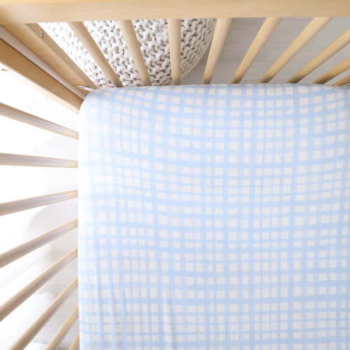 Baby Blue Plaid Crib Sheet