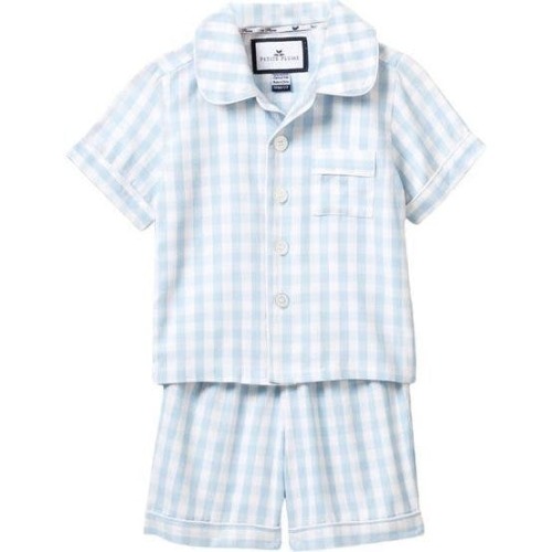 Kid's Twill Pajama Short Set in Light Blue Gingham
