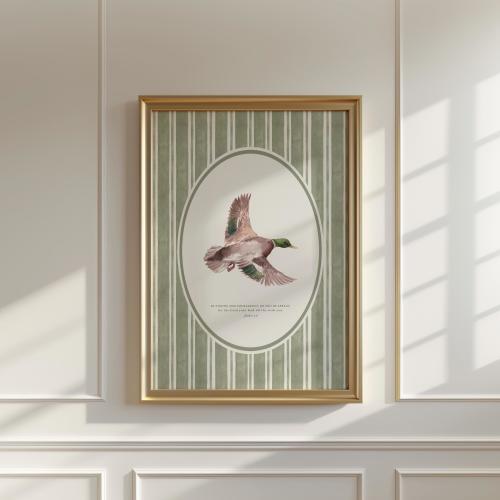 Be Strong and Courageous Bible Verse Wall Art Striped Vintage Scripture Print Mallard Duck Room Decor Christian Boy Nursery Hunting Poster