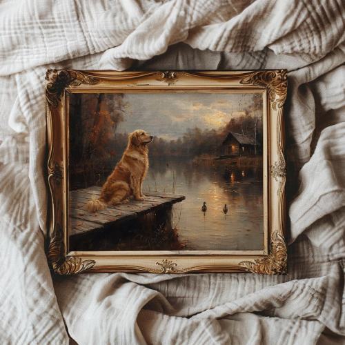 GOLDEN RETRIEVER ART Printable Wall Art for Cabin Decor Duck Hunting Wall Art Hunting Wall Art Gift for Golden Retriever Owner Gift for Dad